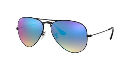 Ray-Ban RB3025 Classic Aviator Sunglasses, Black/Brown Gradient Mirrored Blue, 55 mm | Amazon (US)