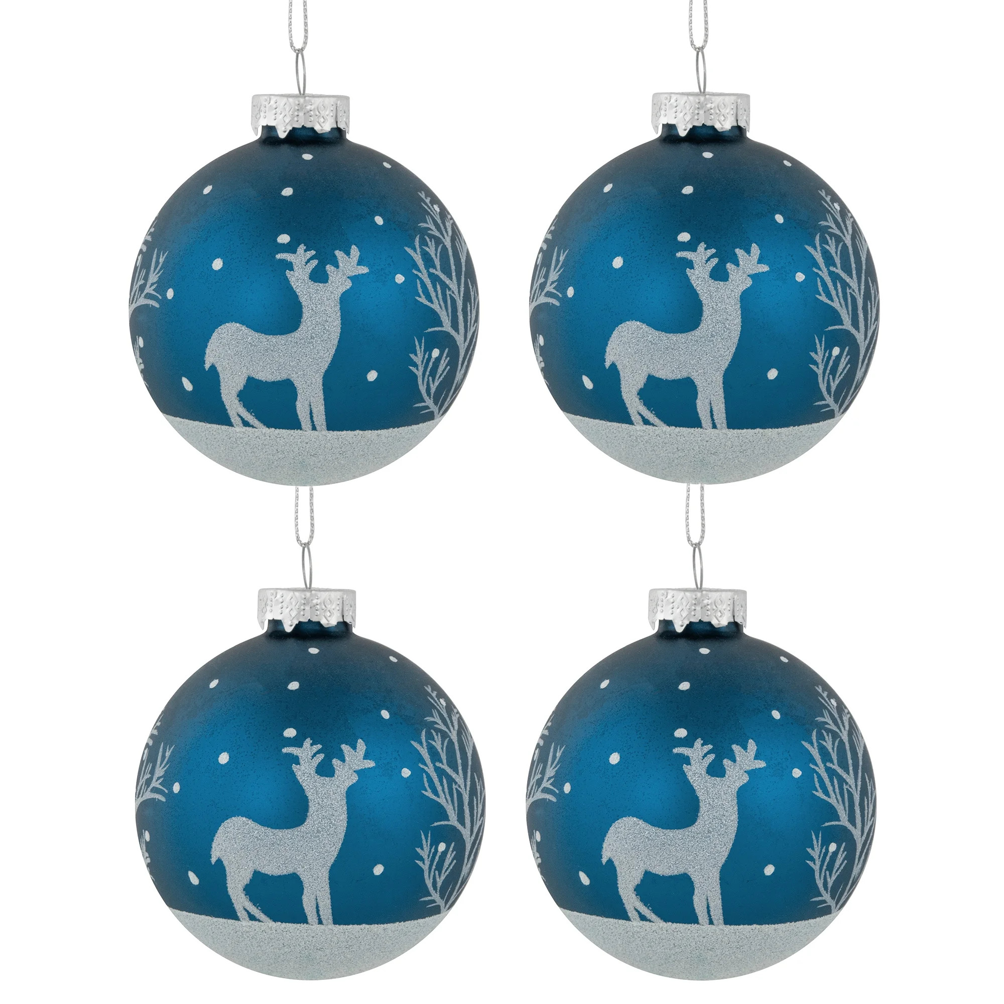 Northlight 4ct Blue Glass Ball Christmas Ornaments with Glitter Reindeer 3" | Walmart (US)