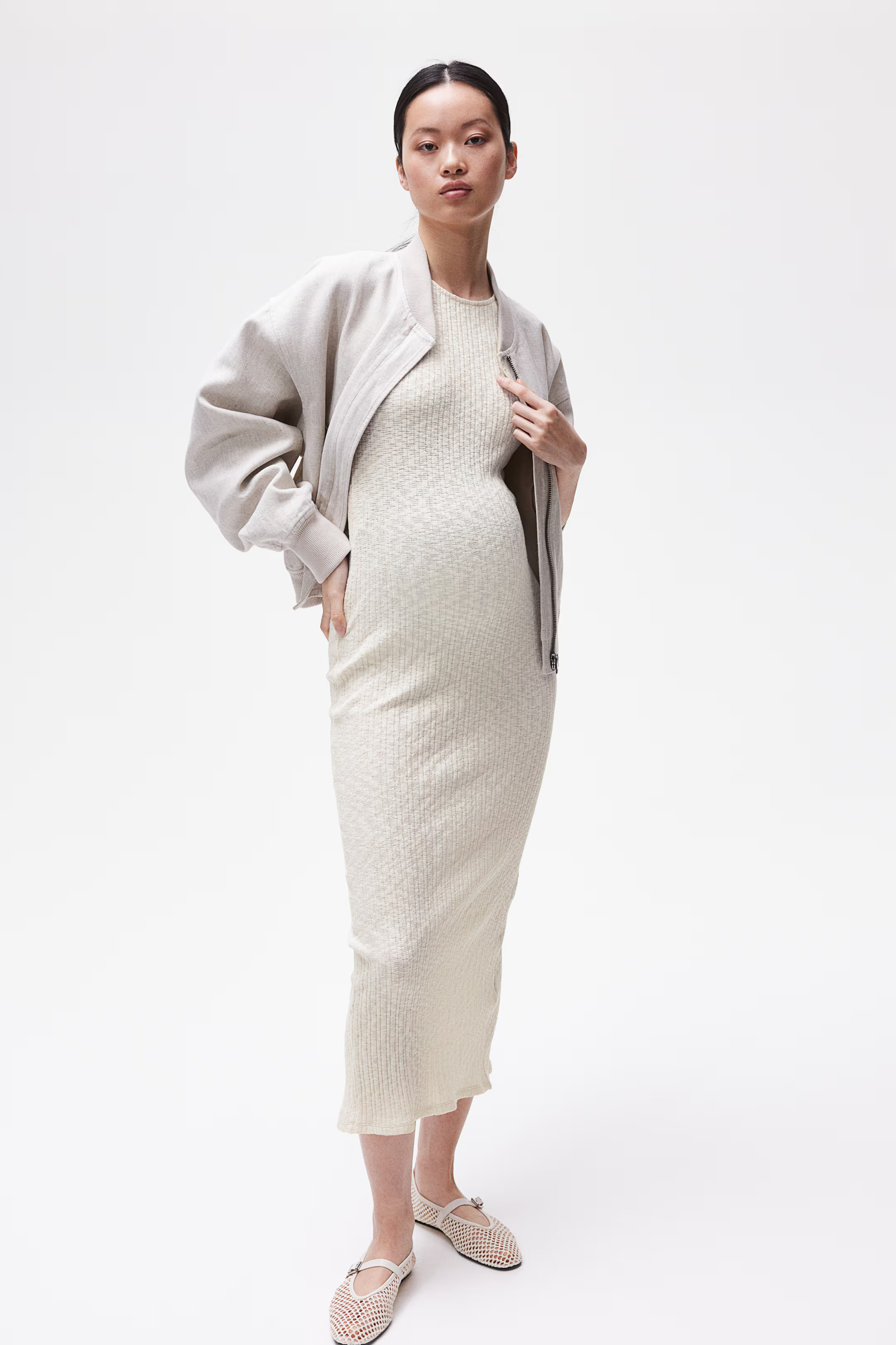 MAMA Ribbed Jersey Dress - Round Neck - Sleeveless - Light beige melange - Ladies | H&M US | H&M (US + CA)