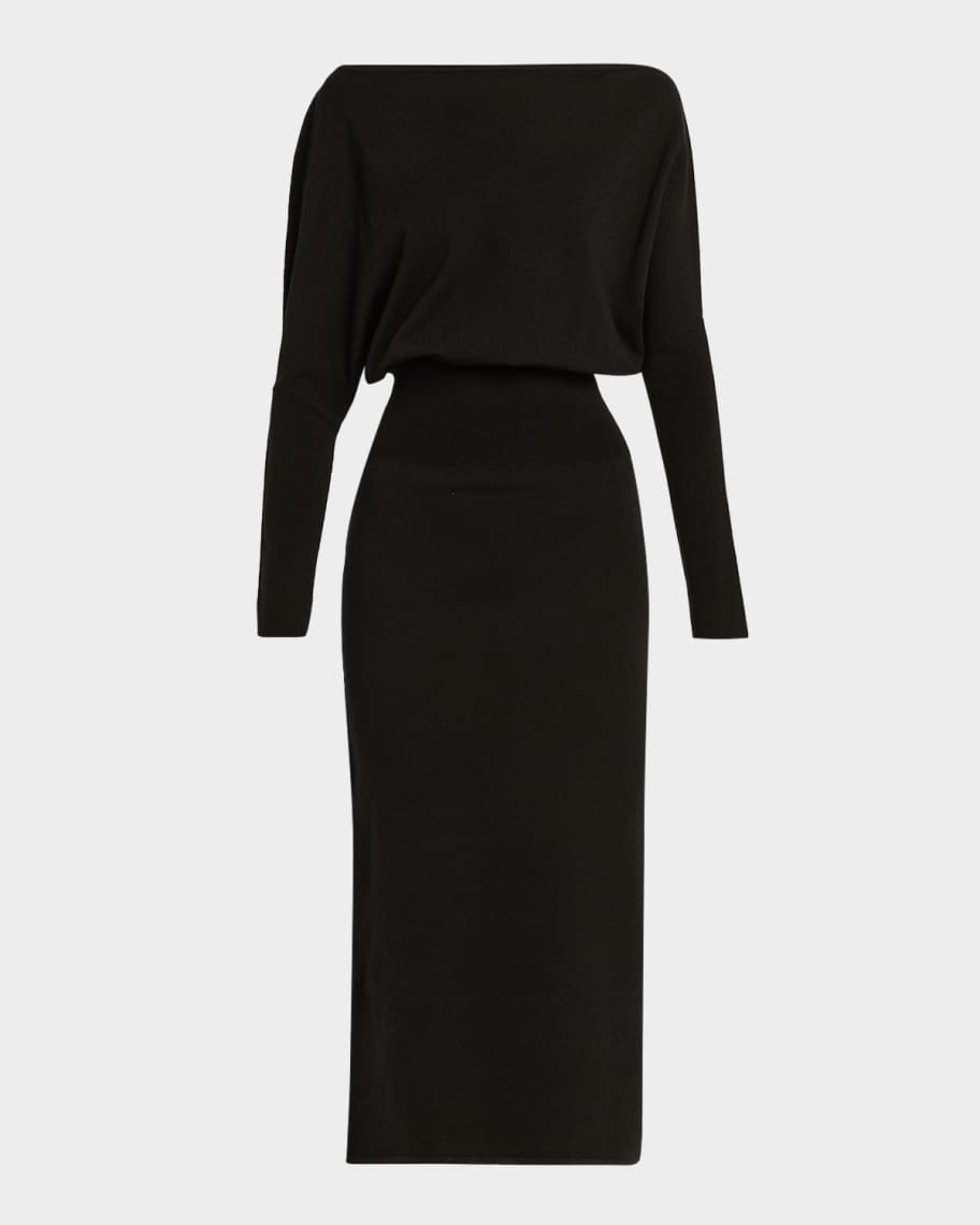 SIMKHAI Janese Off-Shoulder Wool Midi Dress | Neiman Marcus
