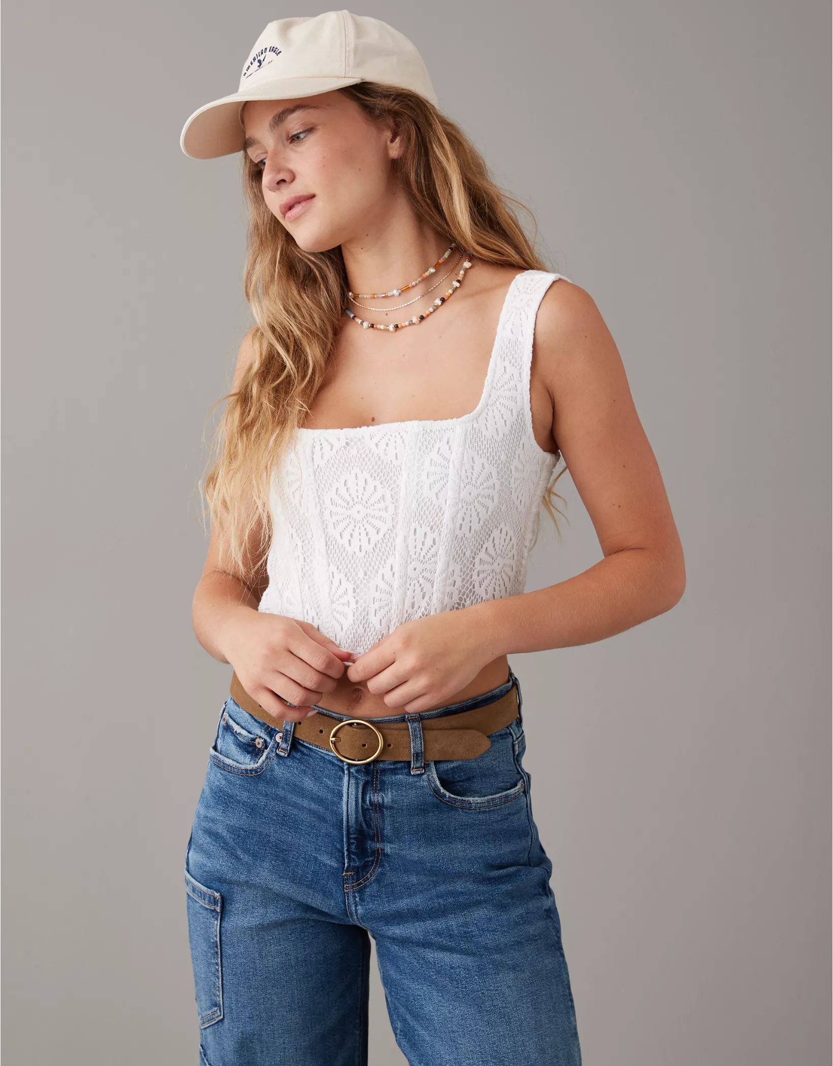 AE Cropped Square-Neck Corset Tank Top | American Eagle Outfitters (US & CA)