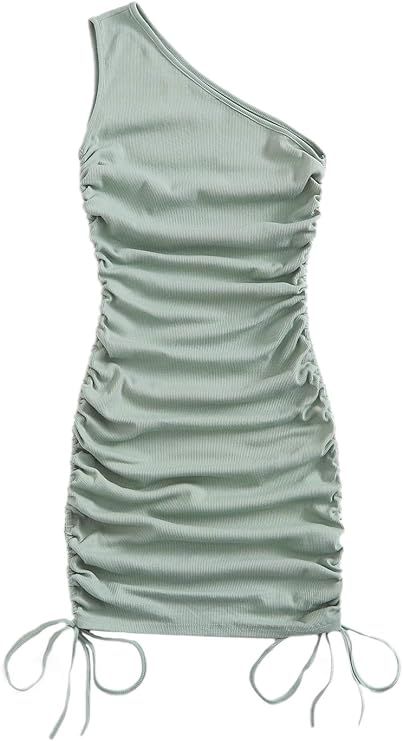 SheIn Women's One Shoulder Ruched Mini Bodycon Dress Sleeveless Drawstring Short Dresses | Amazon (US)