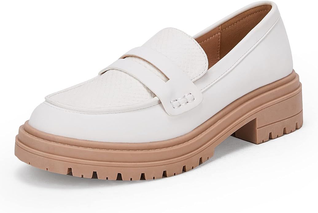 Womens Platform Penny Loafers Comfort Chunky Heel Slip On Round Toe Business Work Dress Shoes(Ple... | Amazon (US)