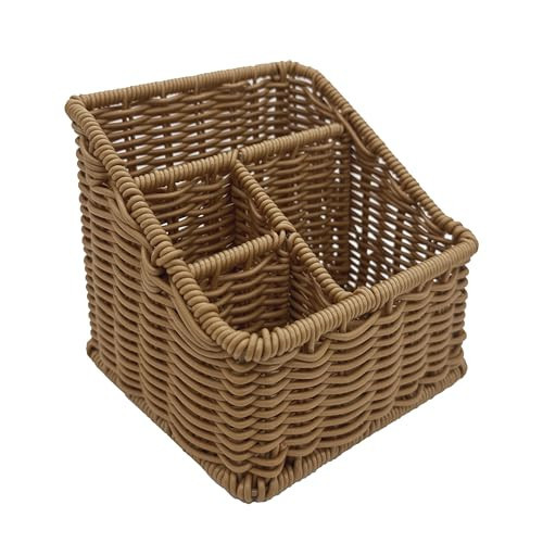 WuJiLiving Rattan Remote Control Holder, Wicker Desk Organizer Basket for TV Remotes, Office Supplies, Makeup Brushes, Handwoven Storage Caddy for Tabletop, Shelf, or Kitchen Use (Natural Brown) | Amazon (US)