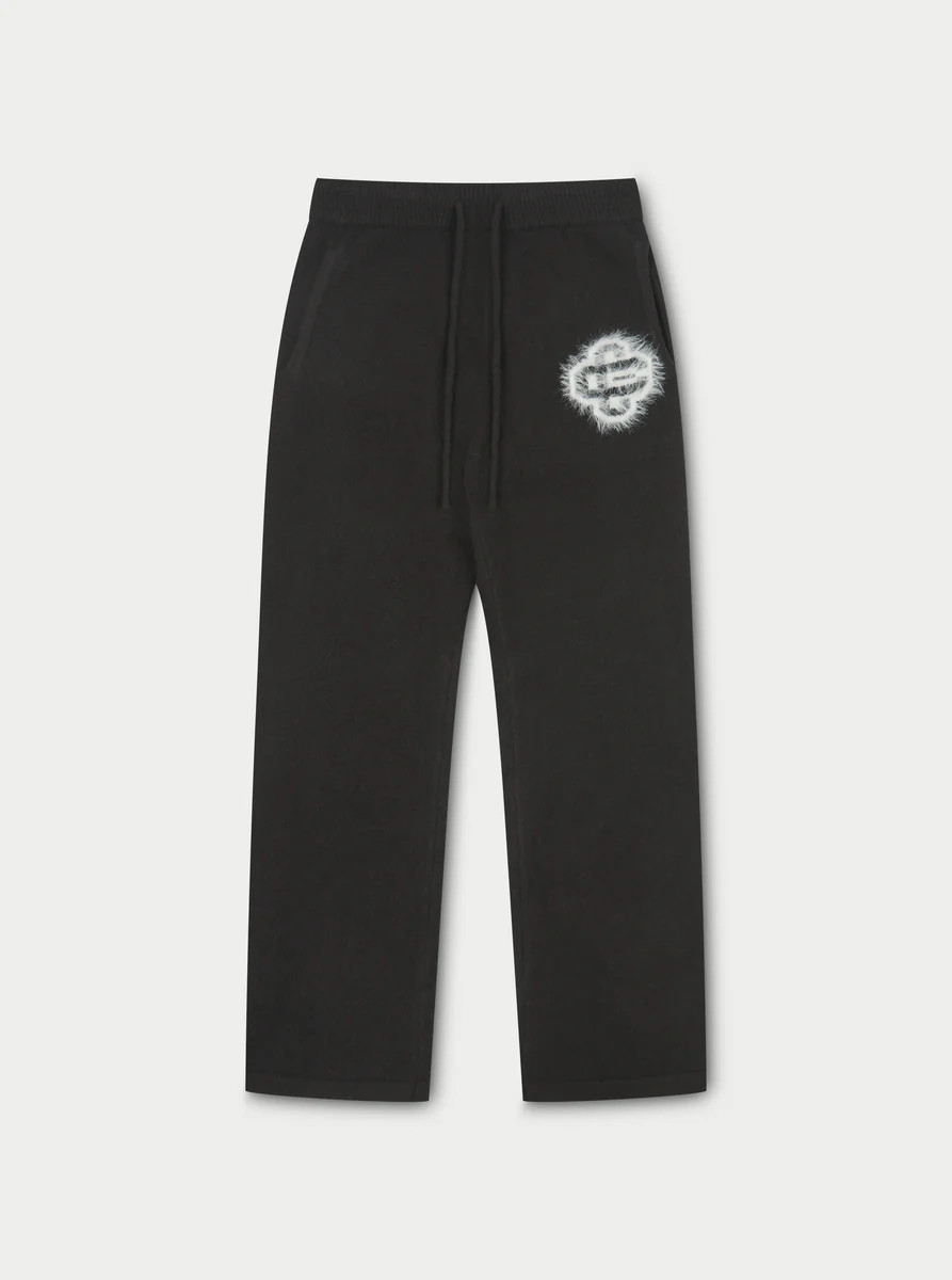 FLUFFY EMBLEM KNITTED JOGGERS - BLACK | The Couture Club