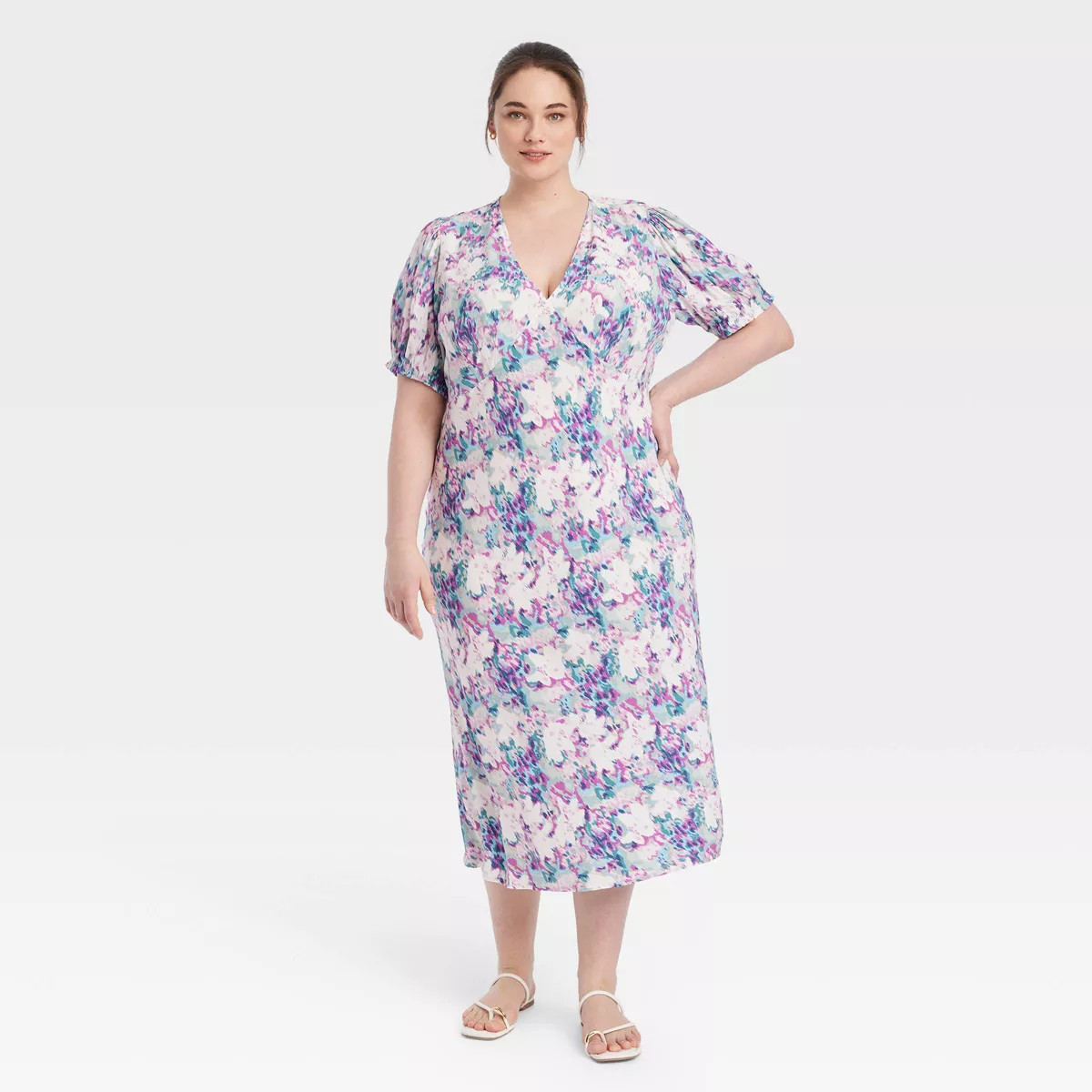 Women's Crepe Puff Short Sleeve Midi Dress - A New Day™ | Target