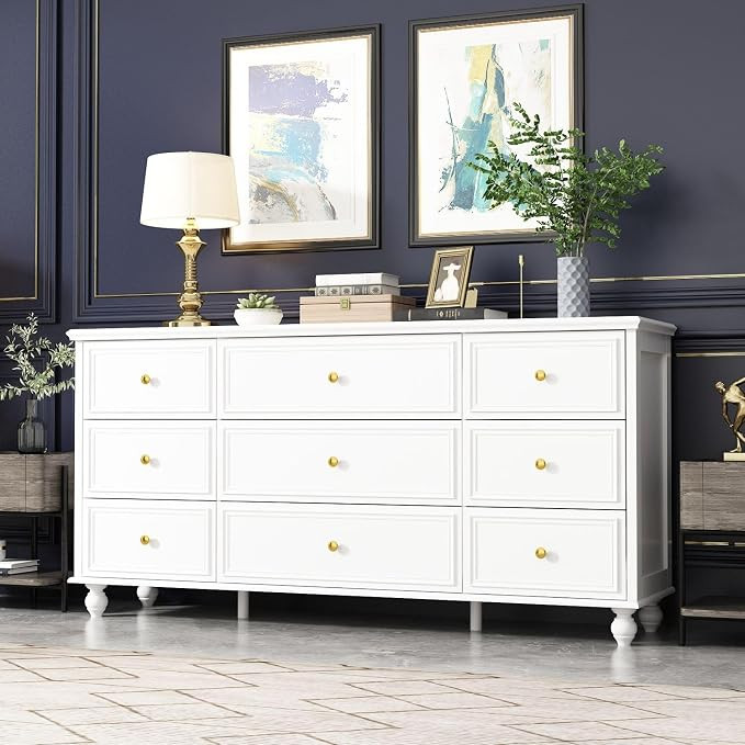 MOUMON Dresser Chest of Drawers 9 Drawer Dresser with Gold Metal Handles, Modern 9 Drawer Chest w... | Amazon (US)