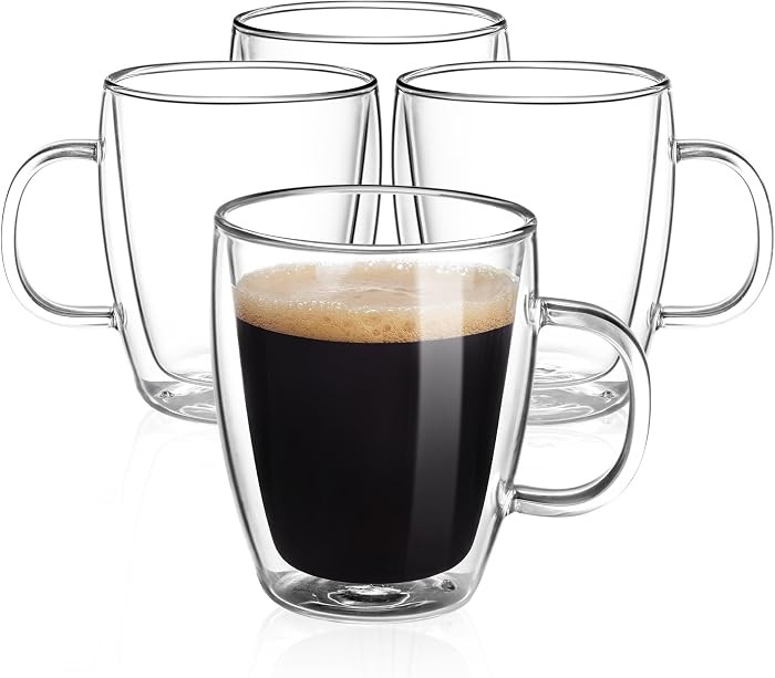 YUNCANG Double Wall Glass Coffee Mugs (4-Pack) - 12 Ounces Clear Glass Coffee Cups with Handle, I... | Amazon (US)