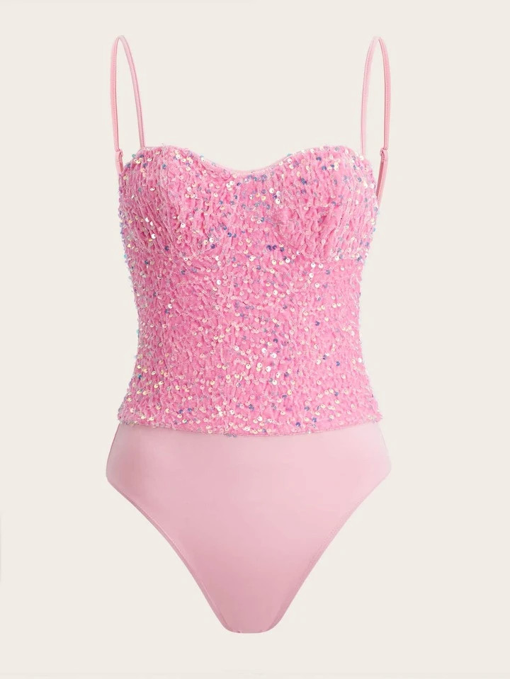 SHEIN ICON Sequin Decor Cami Bodysuit | SHEIN