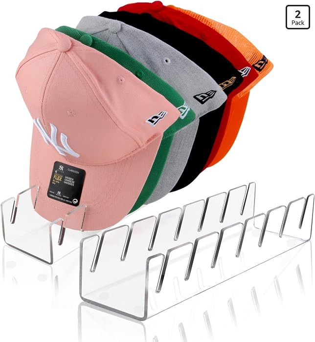 Hat Organizer for Baseball Caps Hat Rack Acrylic Hat Stand 2Pack No Install | Amazon (US)