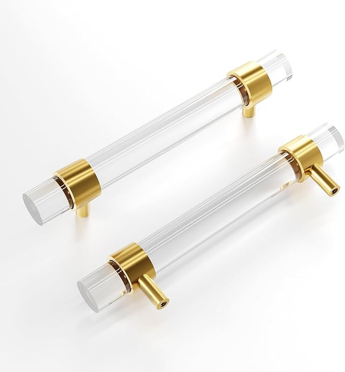 Adjustable Acrylic and Brass Cabinet Pulls 0~6.2In Center to Center 4Set Modern Gold and Clear Dr... | Amazon (US)