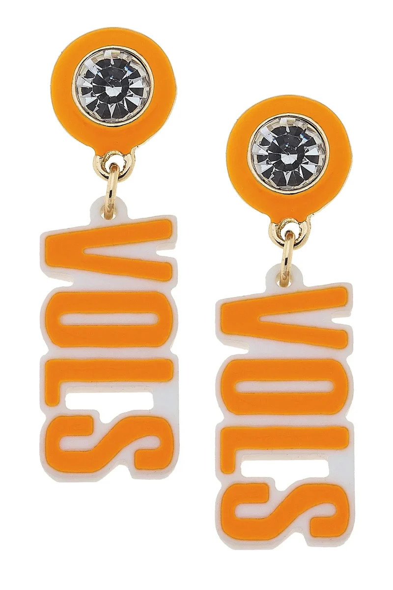 Tennessee Vols Resin Block Letter Earrings in Orange | CANVAS