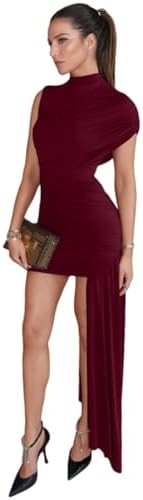 JUMISEE Women’s Elegant Irregular Ruched Mini Dress Flowy Ribbon Bodycon Cocktail Dress Sexy Pl... | Amazon (US)