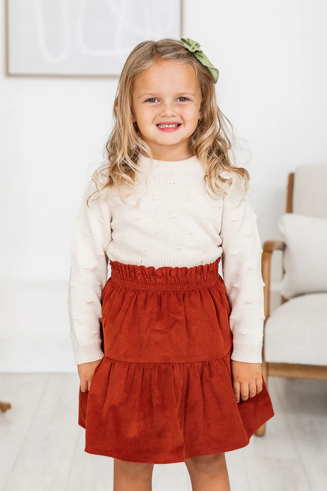 Autumn Twirls Kids Rust Corduroy Skirt | Pink Lily