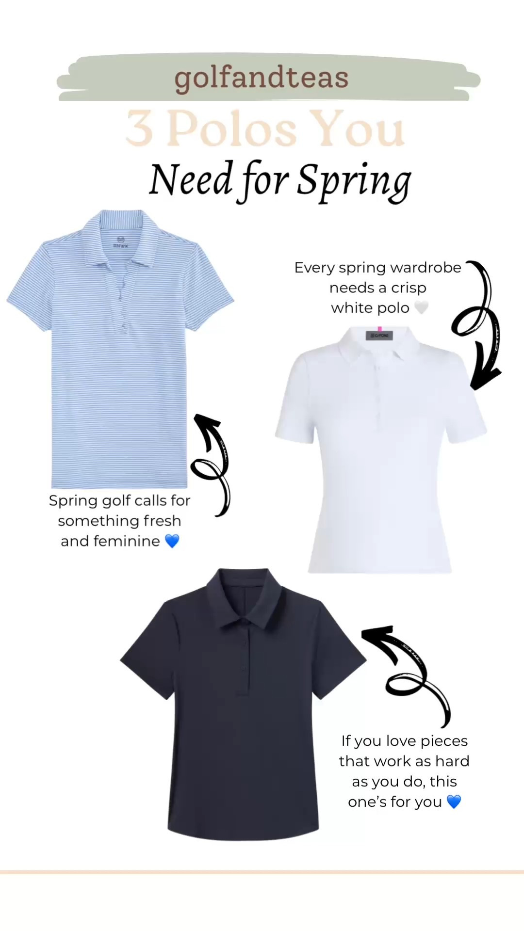 Update your golf wardrobe for spring by adding these 3 essential polos. Every golfer needs a crisp white polo, a navy polo and something fun!

#LTKootd #LTKActive #LTKSeasonal