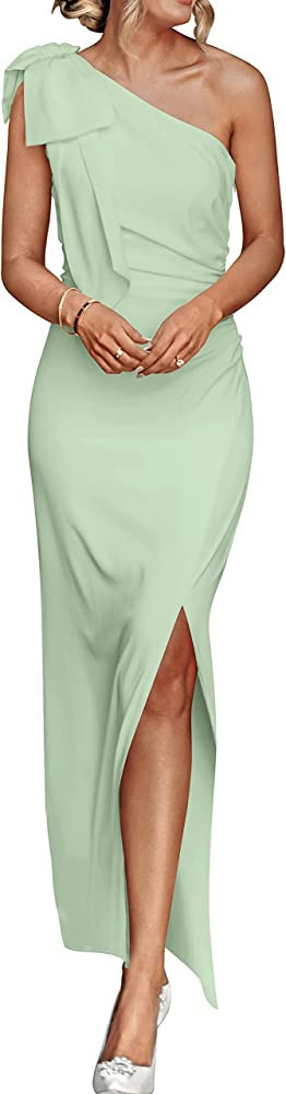 PRETTYGARDEN Women's Summer One Shoulder Long Formal Dresses Sleeveless Ruched Bodycon Wedding Gu... | Amazon (US)