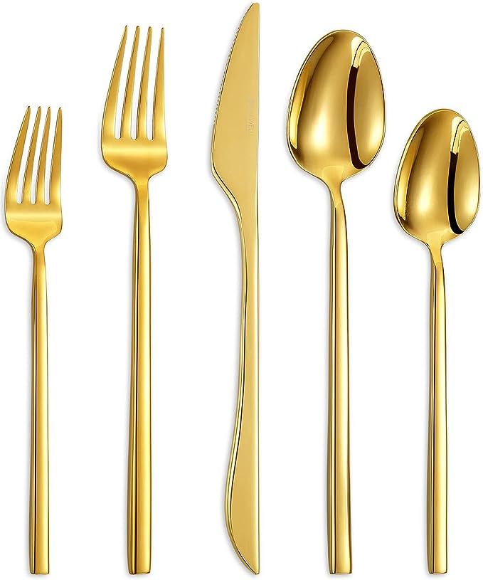KEAWELL 20pcs Luxury Mirror Polished Cutlery Set, 18/10 Stainless Steel Tableware, Modern Silverw... | Amazon (US)