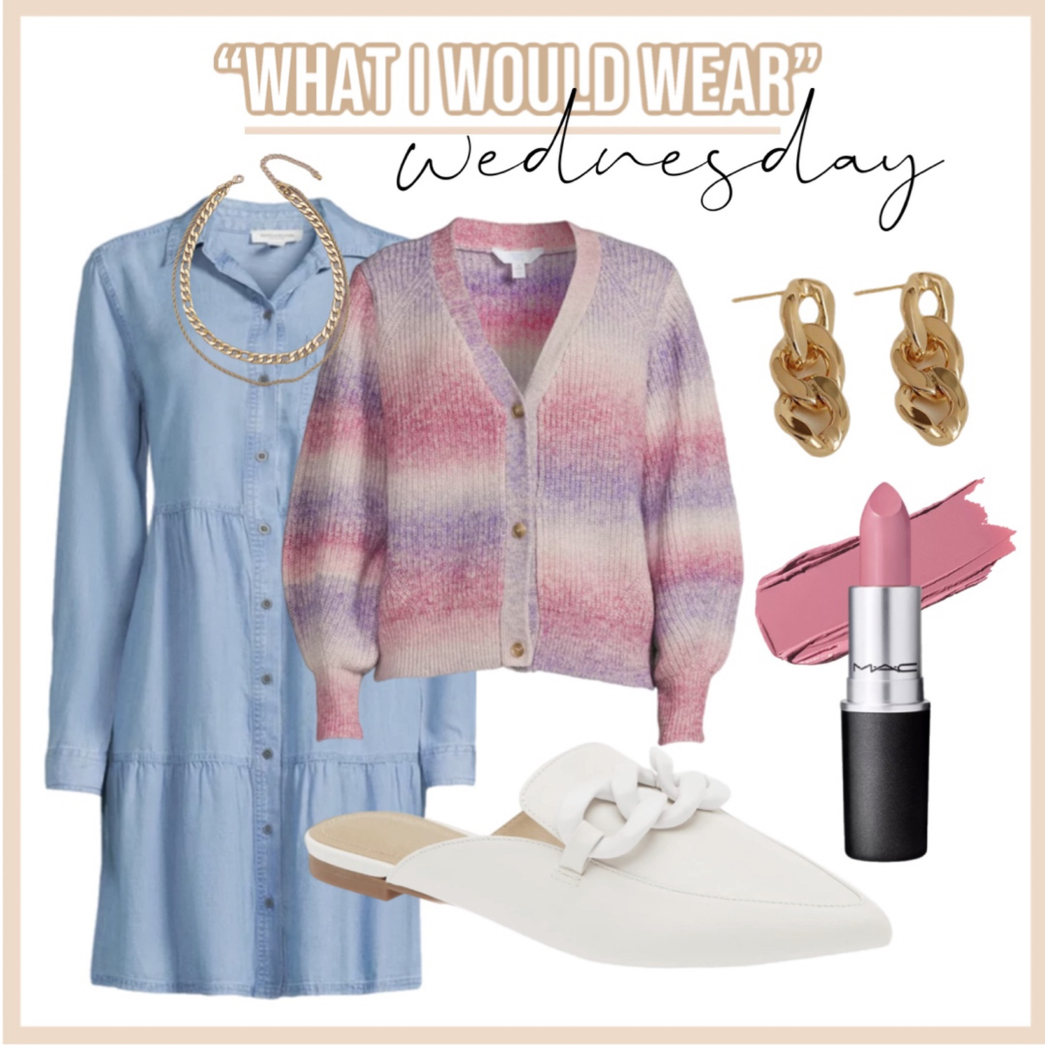 Walmart dress - chambray dress - spring dress - Walmart outfit - spring cardigan - flat mules - gold jewelry - chain necklace - chain earrings - spring outfit - spring look 

#LTKSeasonal #LTKshoecrush #LTKFind