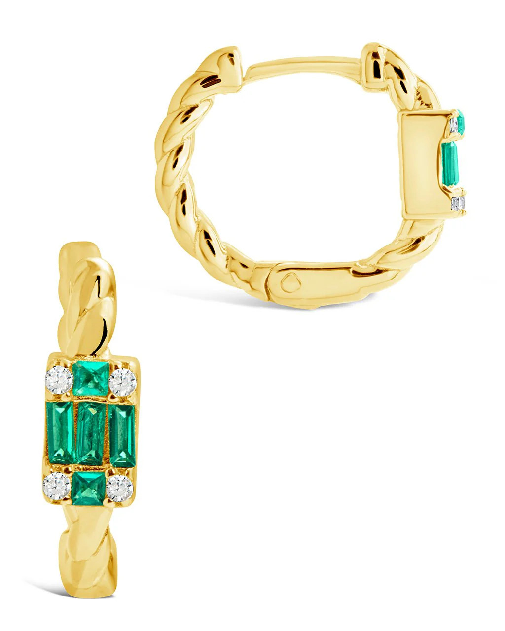 Sterling Silver Braided Micro Hoop Earrings with Baguette CZ Stones | Sterling Forever