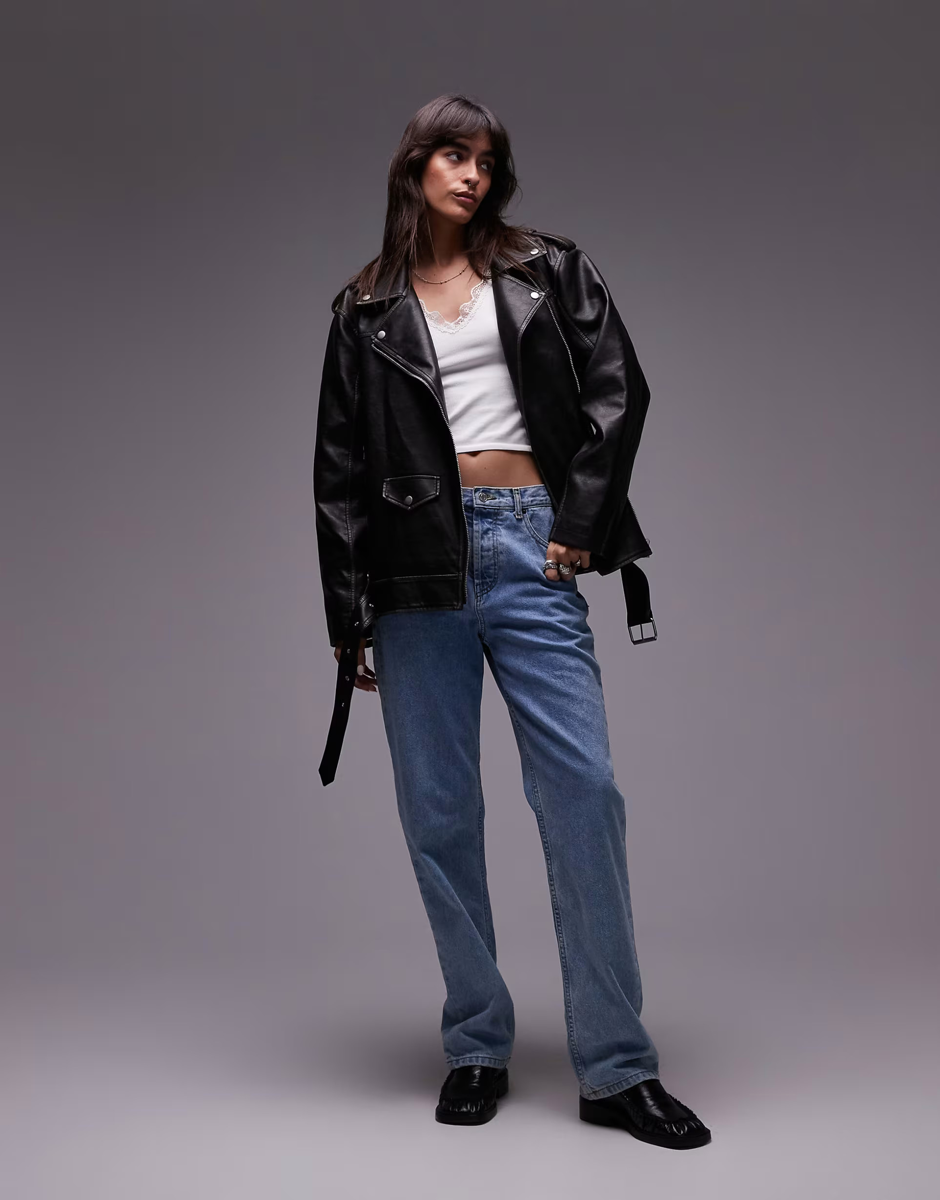 Topshop super oversized faux leather biker jacket in black | ASOS | ASOS (Global)