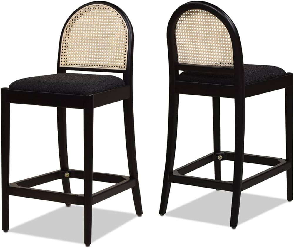 Jennifer Taylor Home Ocean 26.5" Curved Back Cane Rattan Counter Stool, Set of 2, Ebony Black Bou... | Amazon (US)