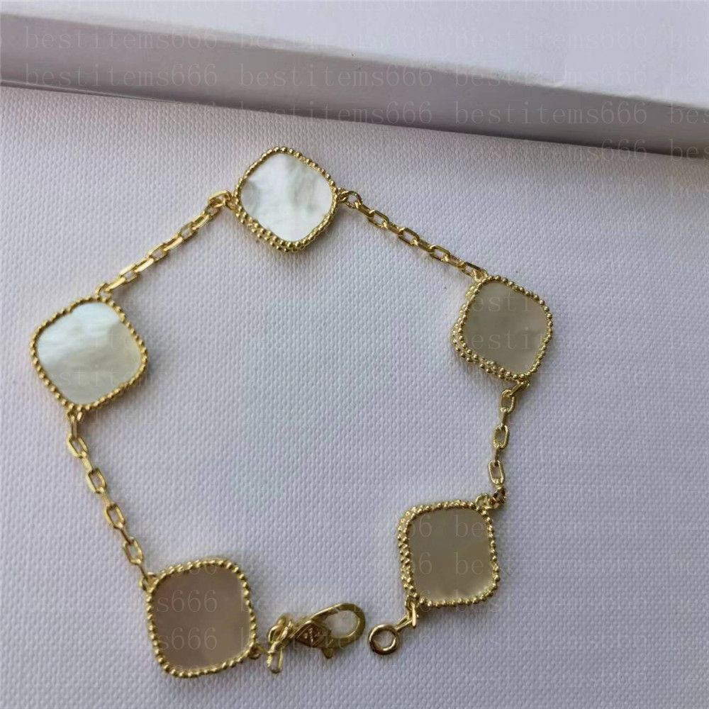 Fashion Classic 4/Four Leaf Clover Charm Bracelets Bangle Chain 18K Gold Agate Shell Mother-of-Pe... | DHGate