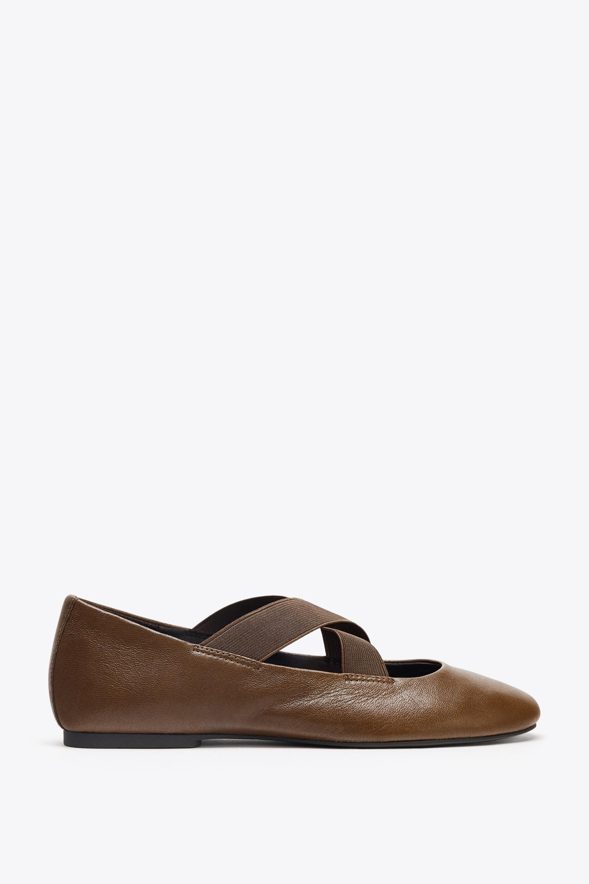 LEATHER BALLET FLATS WITH ELASTIC STRAPS | Zara US