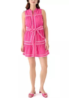 Crown & Ivy™ Women's Short Sleeve Eyelet Piped Dress | Belk