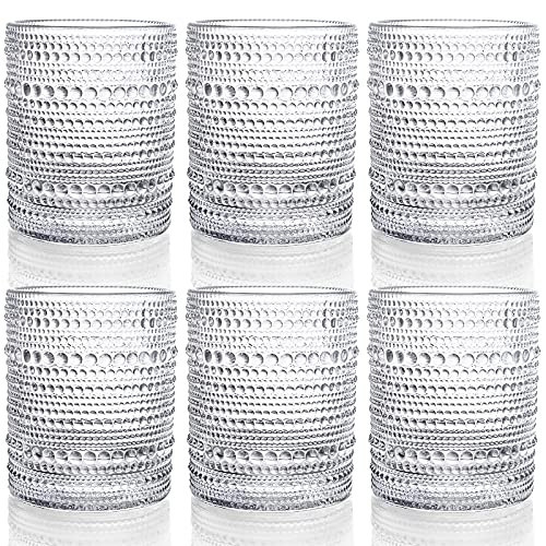 ZOOFOX Set of 6 Romantic Water Glasses, 12 oz Hobnail Glasses Tumbler, Clear Embossed Vintage Glassware Set for Beer, Cocktail, Soda, Beverages | Amazon (US)