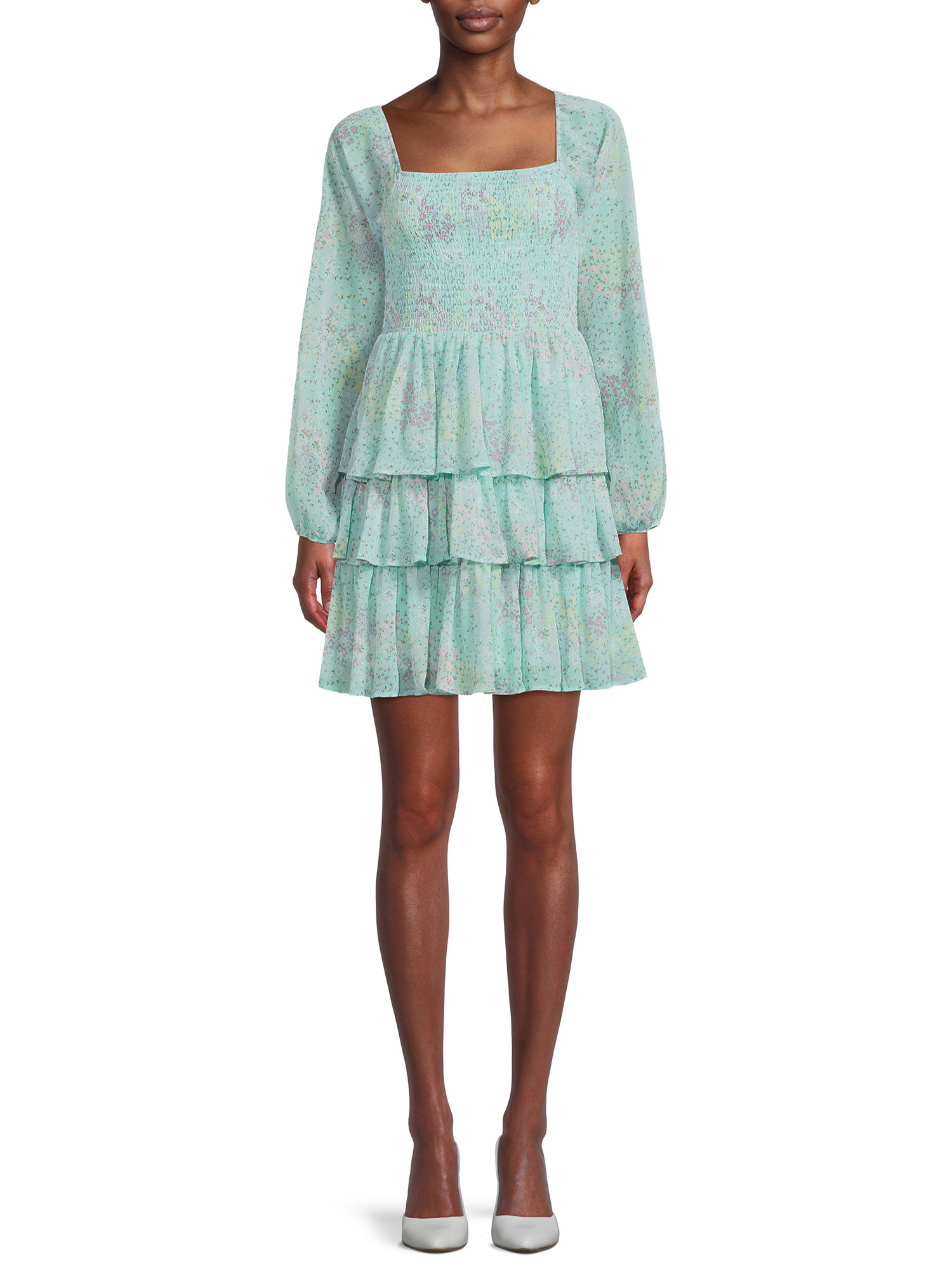 Madden NYC Women's Juniors' Triple Ruffle Smocked Peasant Dress - Walmart.com | Walmart (US)