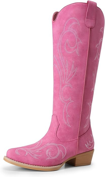 DREAM PAIRS Womens Cowboy Boots Comfortable Cowgirl Knee High Boots Pull On Side Zipper Chunky He... | Amazon (US)