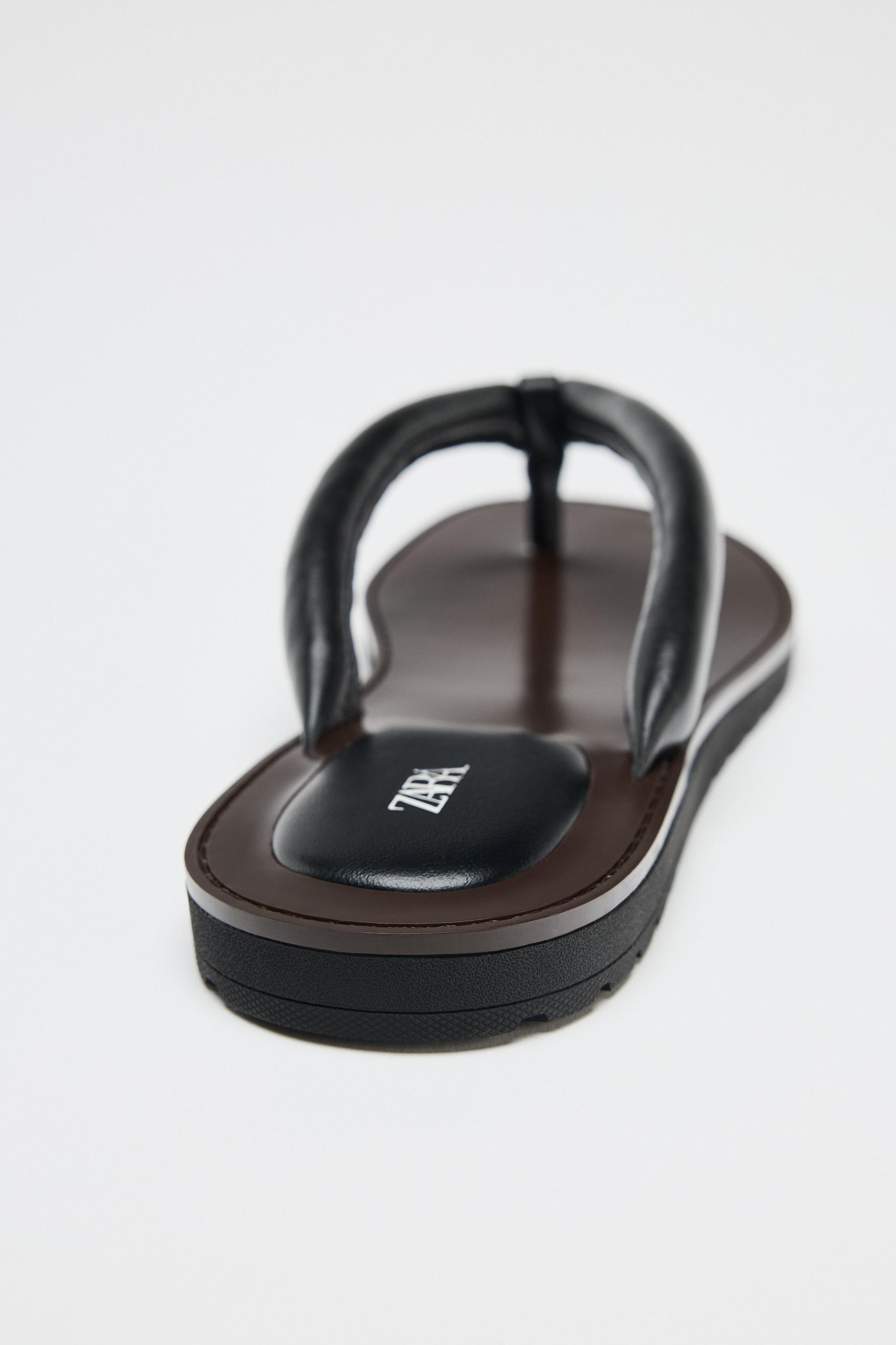 FLAT PADDED STRAP LEATHER SANDALS | Zara UK