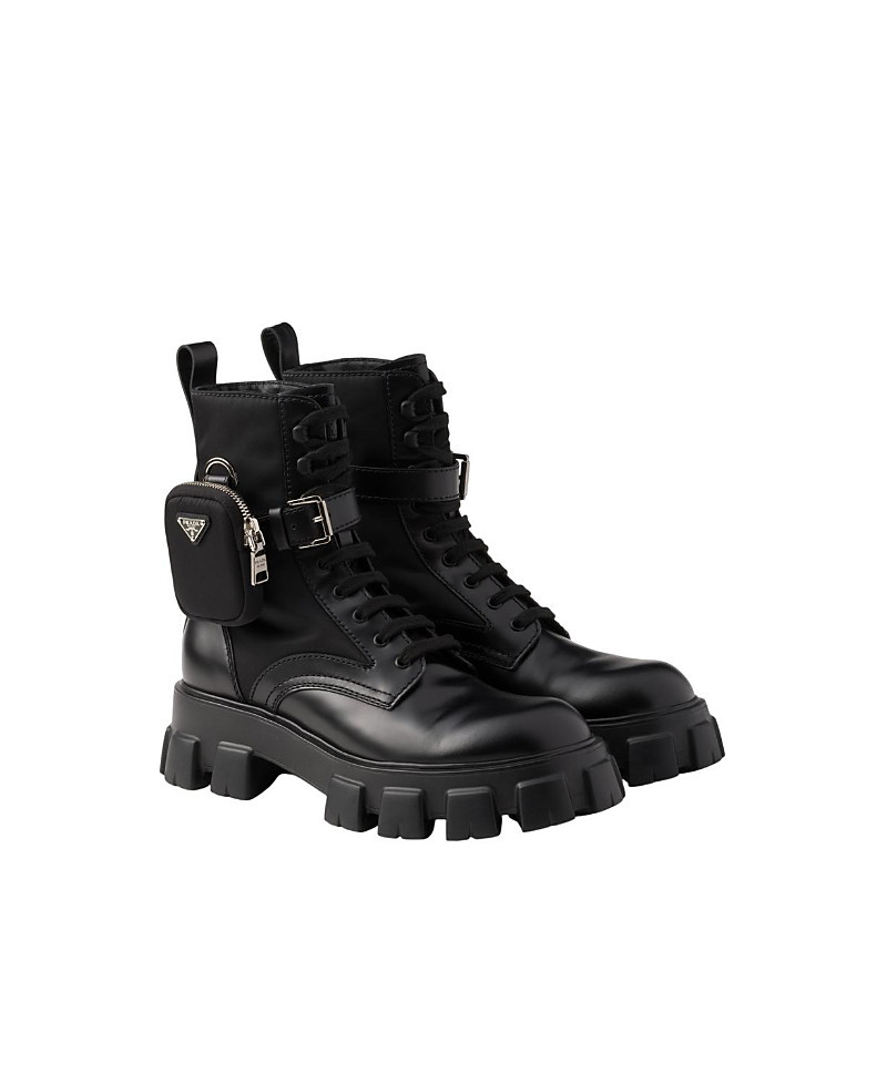 Prada Men's Monolith Brushed Leather and Re-Nylon Boots with Pouch | Bloomingdale's (US)