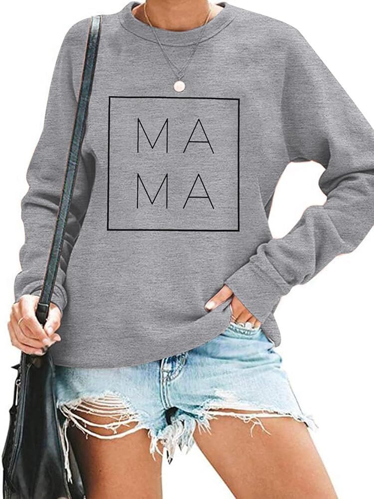 EGELEXY Mama Sweatshirt Women Funny Letter Print Mom Life Blouse Tops Casual Long Sleeve Pullover Te | Amazon (US)
