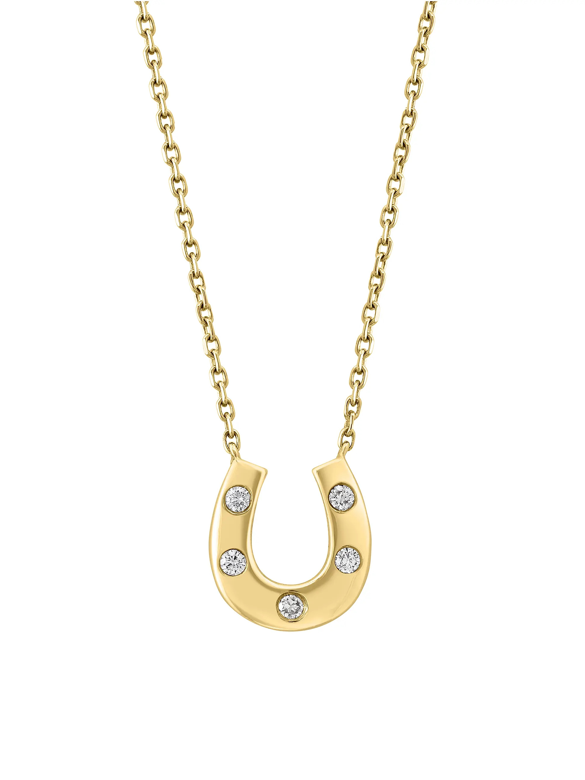 Shop Saks Fifth Avenue Collection 14K Yellow Gold &amp; 0.07 TCW Diamond Horseshoe Pendant Neckla... | Saks Fifth Avenue