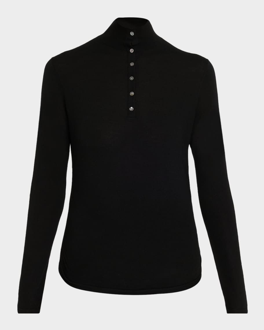 Theory Shirred Long-Sleeve Henley Shirt | Neiman Marcus