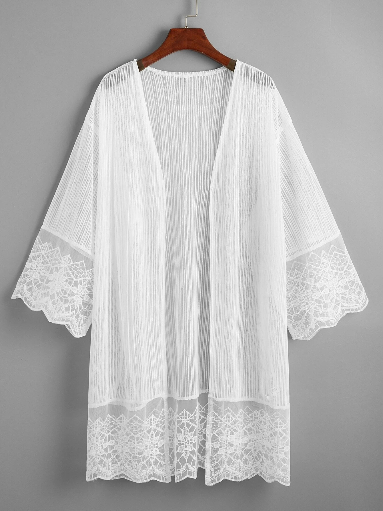 Drop Shoulder Lace Sheer Kimono | SHEIN