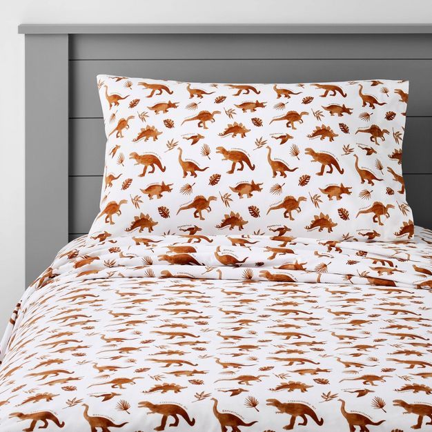 Twin Dinosaur Cotton Sheet Set Watercolor Brown - Pillowfort&#8482; | Target