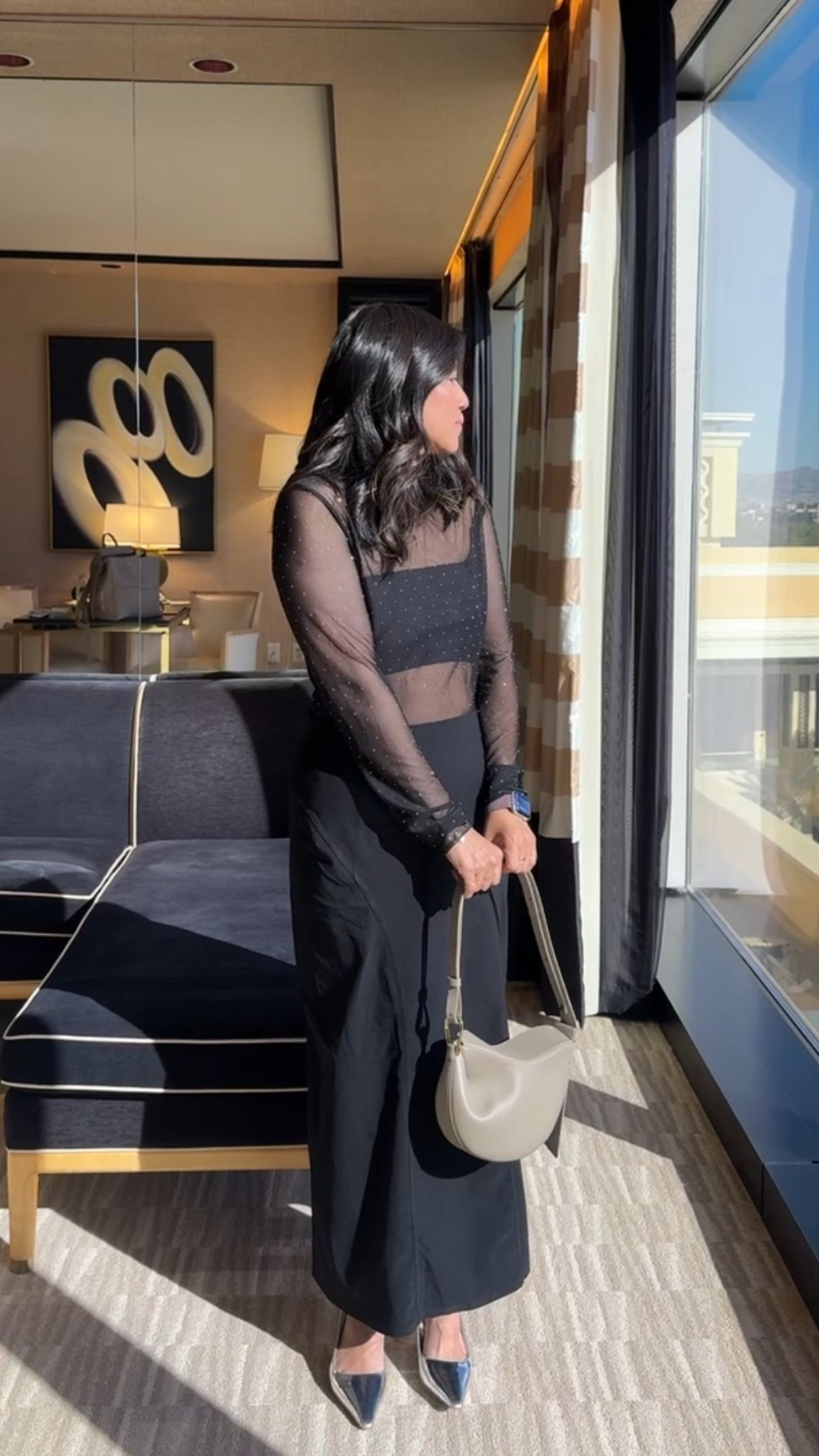 bejeweled top with a bandeau over a black maxi pencil skirt -- looks one piece ! Shoes need breaking in 

#LTKTravel #LTKgrwm