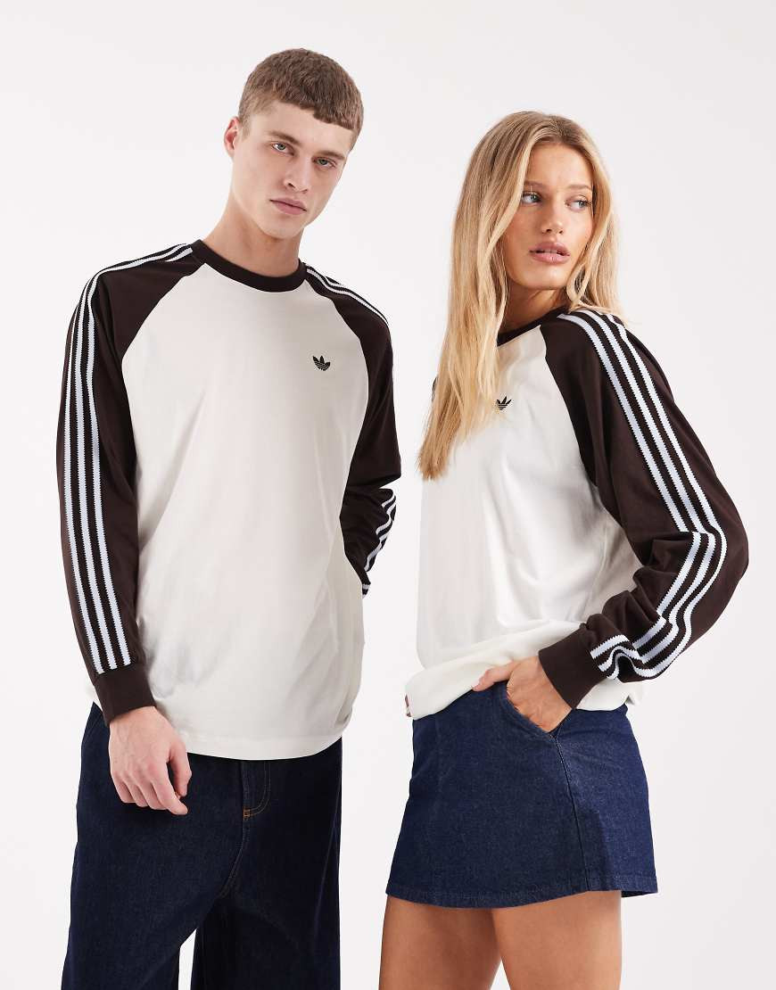 adidas Originals long sleeve ringer t-shirt in off white and brown | ASOS (Global)