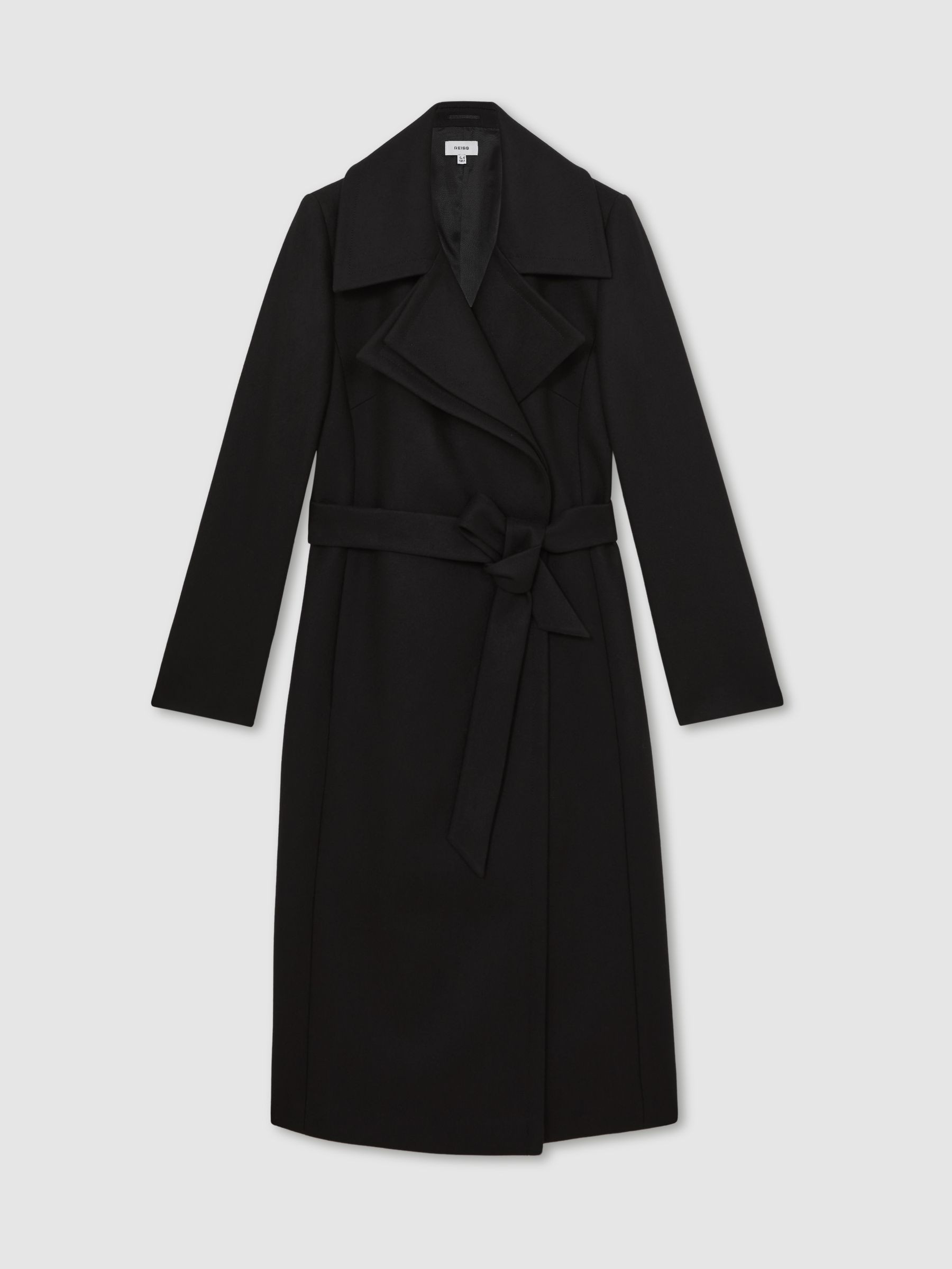 Wool-Blend Double-Lapel Belted Coat With Cashmere in Black | Reiss US