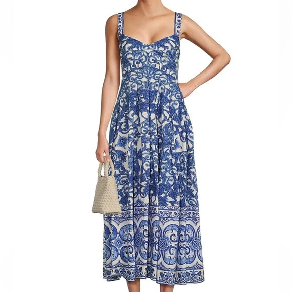 Antonio Melani Gabriela Poplin Blue White Sweetheart Neckline Midi Dress Sz 6 | Poshmark