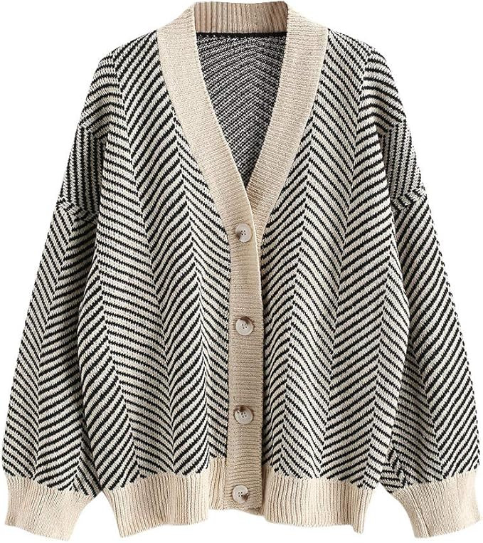 ZAFUL Women's Button Down Cardigan V Neck Long Sleeve Ribbed Knit Trim Cropped Sweaters | Amazon (US)