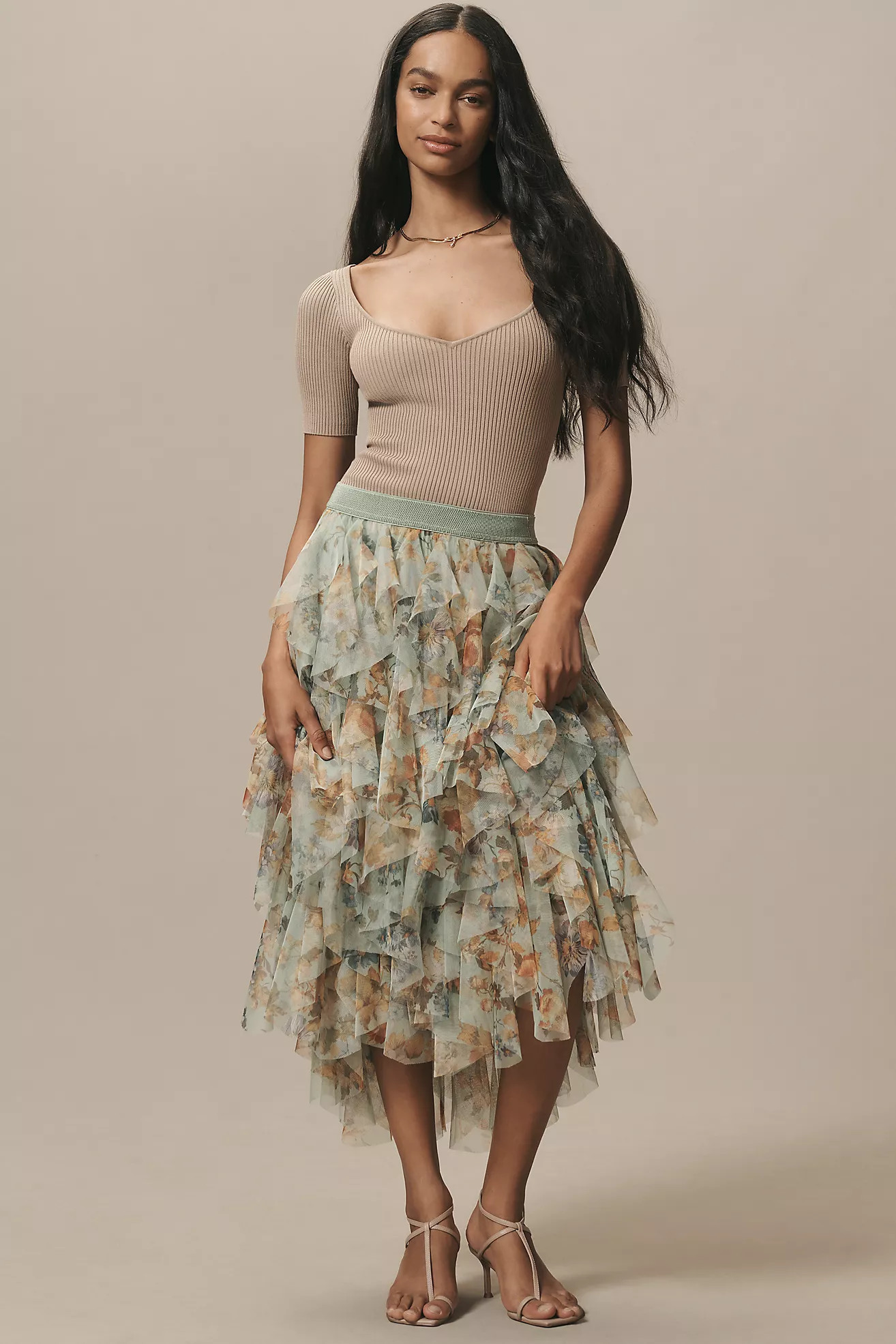 The Chéri Ruffled Tulle Midi Skirt by Anthropologie | Anthropologie (UK)
