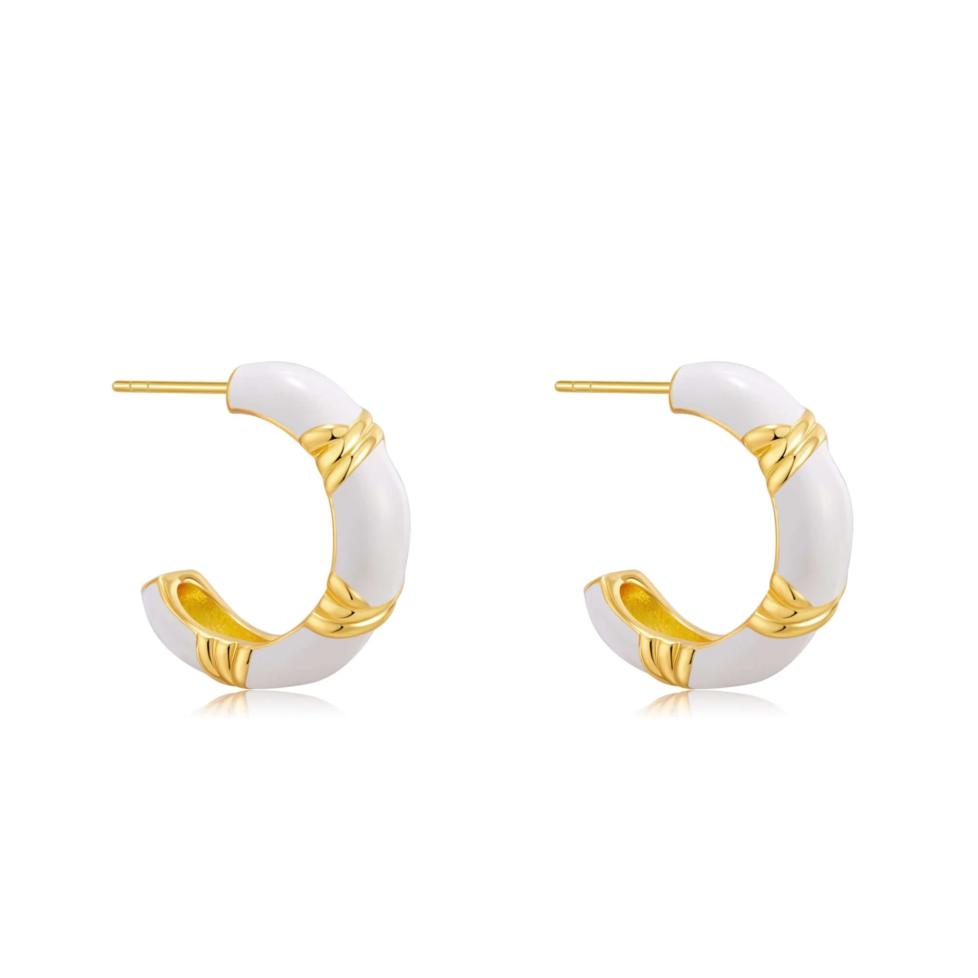 「Luna」 White Enamel Hoop Earrings | Suihe Jewelry