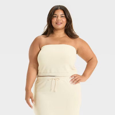 Women's Leisure Studio French Terry Tube Top - Universal Thread™ Tan 4X | Target