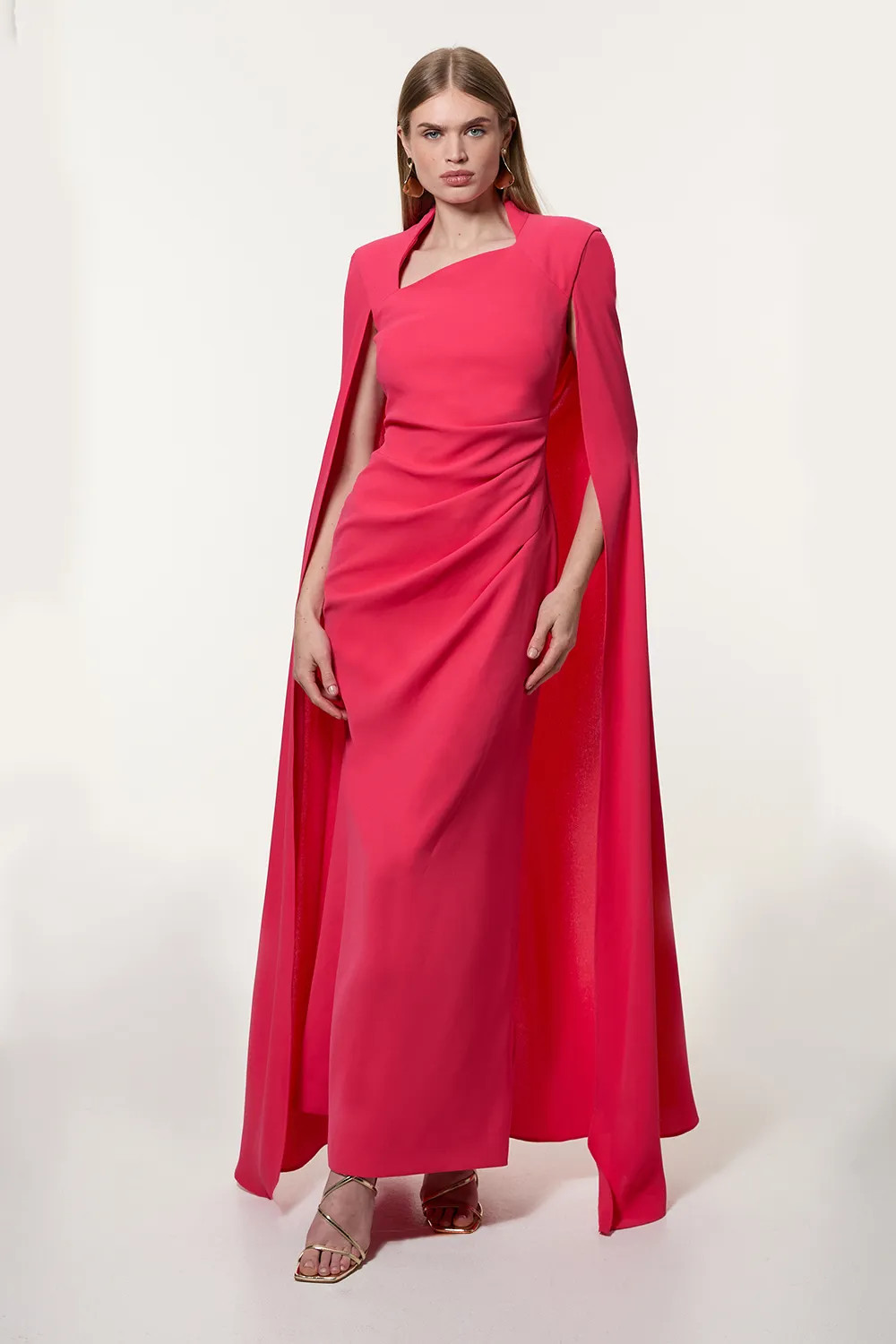 Soft Tailored Asymmetric Neck Cape Maxi Dress | Karen Millen