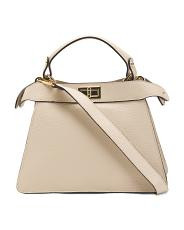 Made In Italy Leather Satchel 3 Compartment With Turn Lock | TJ Maxx