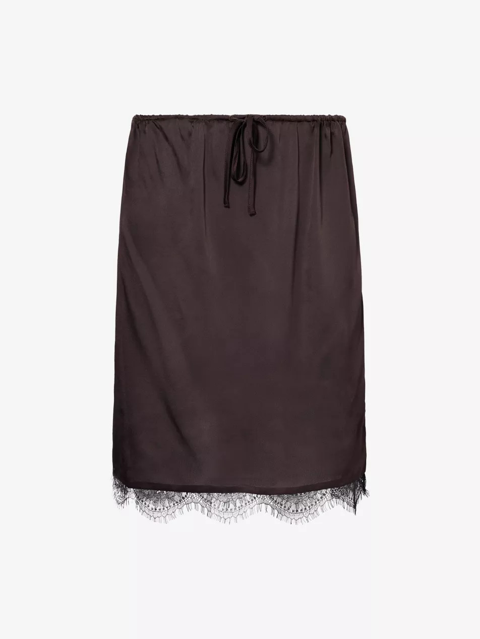 Lace-Hem Drawstring-Waist Silk Mini Skirt | Selfridges