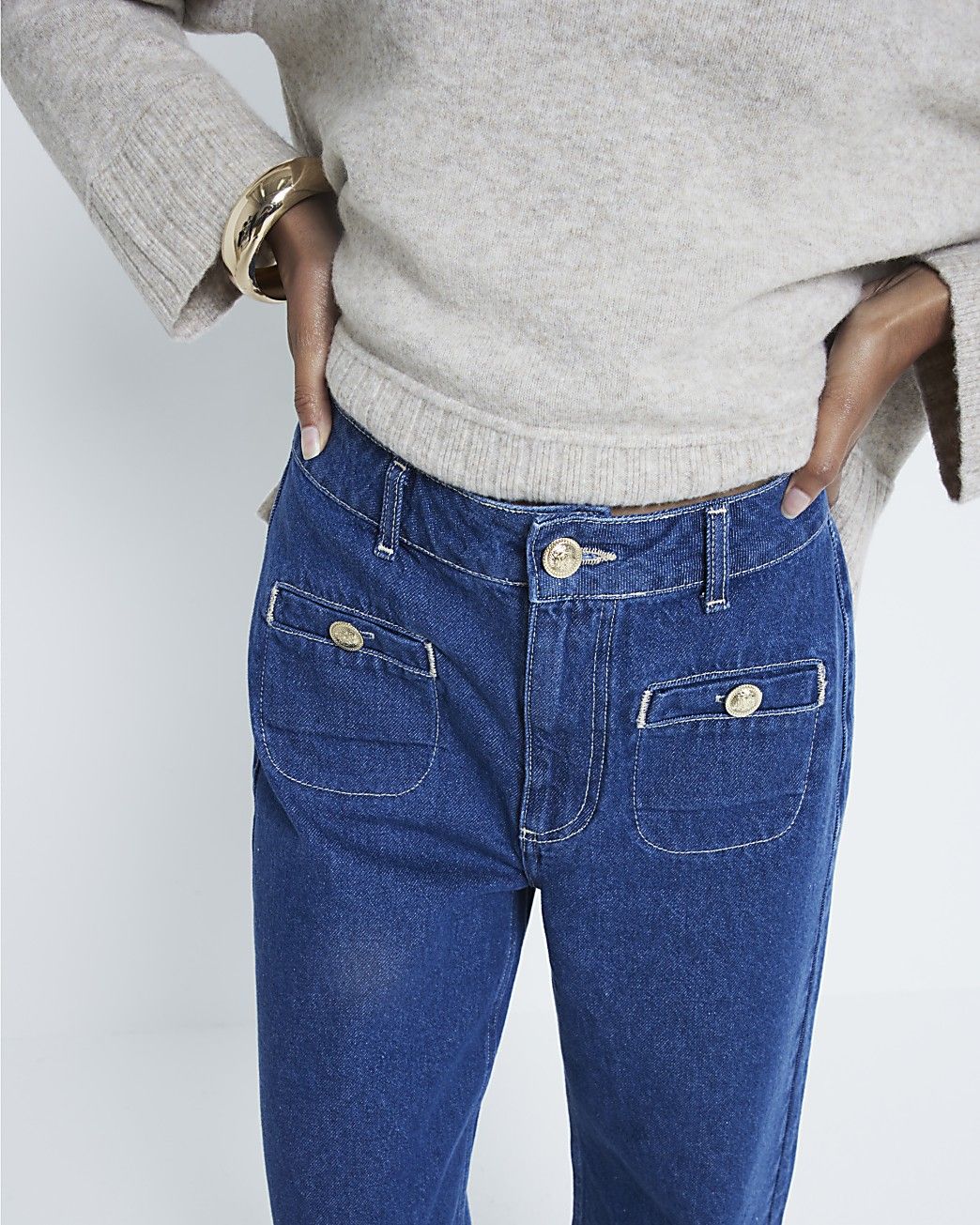 Blue front pocket high waisted jeans | River Island (UK & IE)